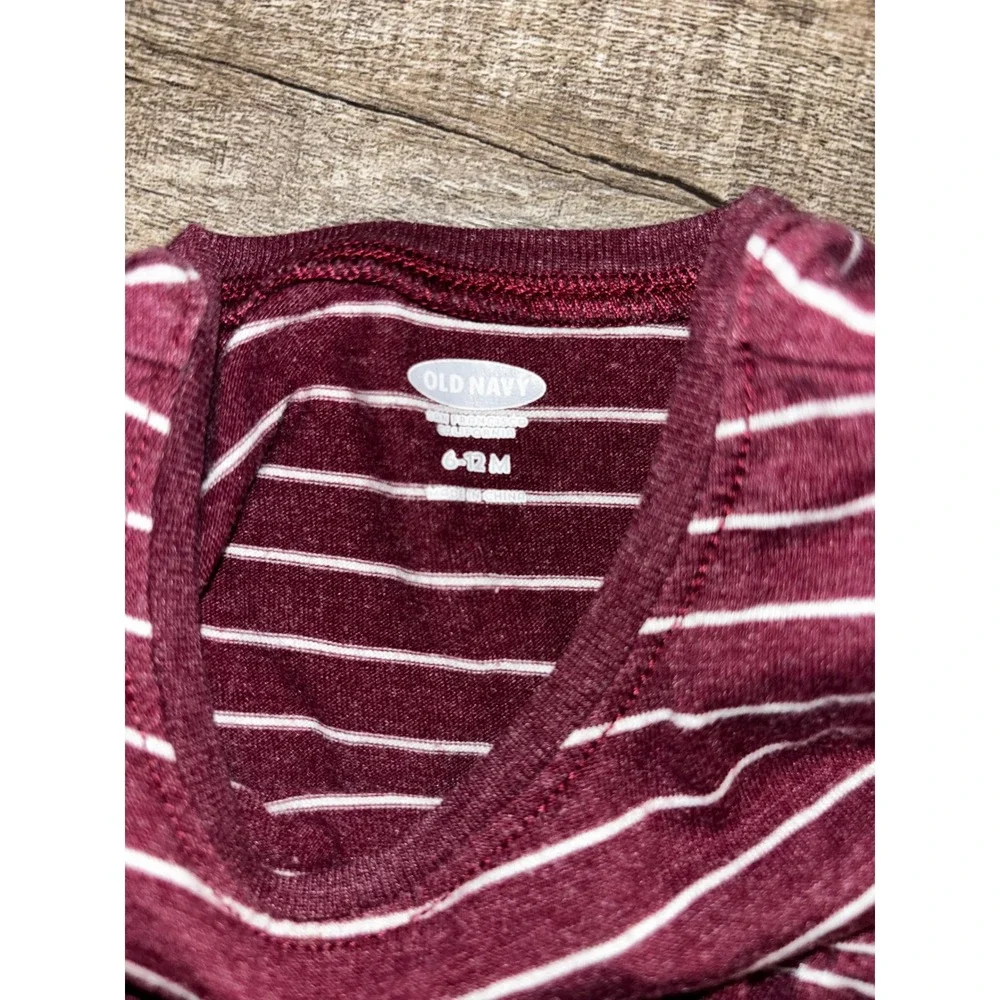 Old Navy Baby Girls‎ Burgundy White Striped Long Sleeve Empire Waist Dress 6-12M